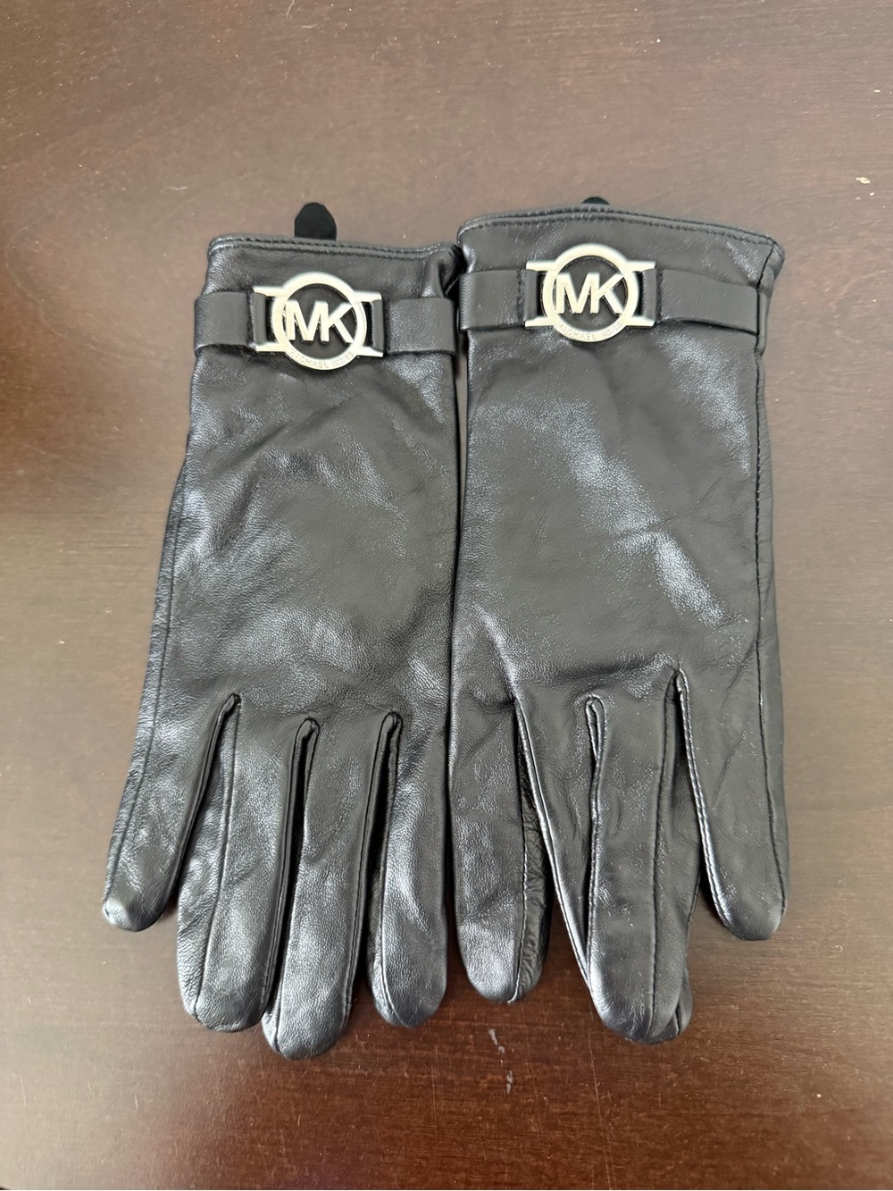 Michael Kors Black Leather Gloves with MK Emblem